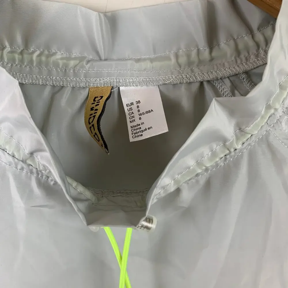 H&M Grey Neon Green Blouse Stand-Up Collar Pullover Windbreaker Drawstring 8 M